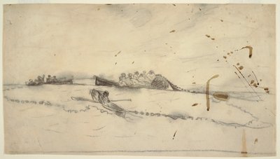 ドローイング、網を張る漁師と3隻のボート、1881-82年 作： ウィンスロー・ホーマー