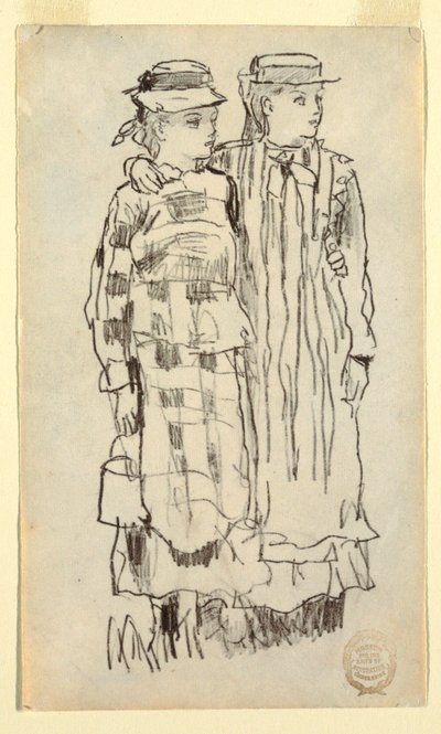 ドローイング、二人の少女、1879年 作： Winslow Homer