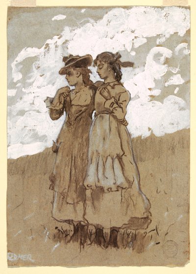 ドローイング、二人の少女、1878-79年 作： ウィンスロー・ホーマー