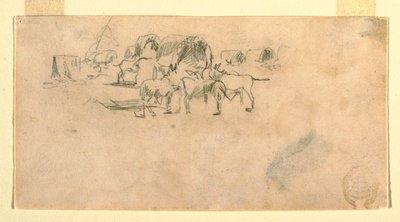 ドローイング、キャンプ中の荷馬車列、1862年 作： Winslow Homer