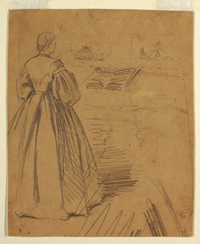 素描《ピアノの前に立つ女性》1862年 作： Winslow Homer