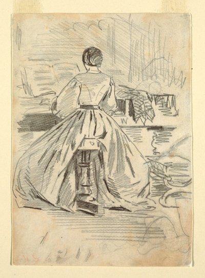 素描《ピアノを弾く女》1862年 作： ウィンスロー・ホーマー