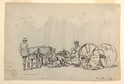 素描、牛のくびき、1879年 作： ウィンスロー・ホーマー