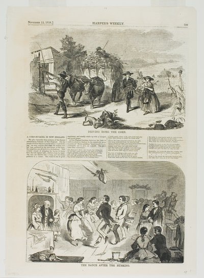 ドライビング・ホーム・ザ・コーンと籾摺り後のダンス 作： Winslow Homer