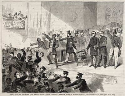 1860年12月3日、マサチューセッツ州ボストンのトレモント寺院からの黒人とアボリショニストの追放 作： Winslow Homer