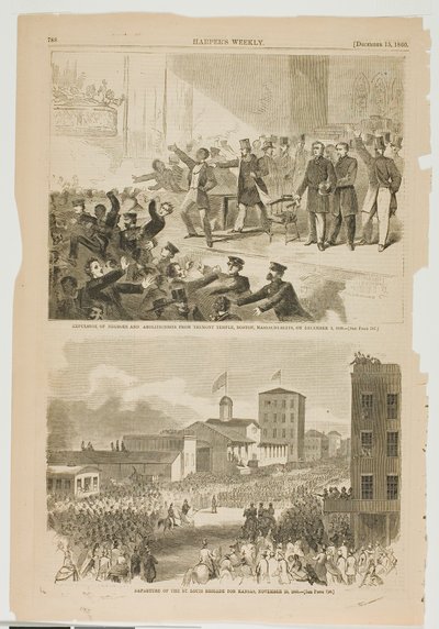 1860年12月3日、マサチューセッツ州ボストンのトレモント寺院からの黒人とアボリショニストの追放 作： Winslow Homer