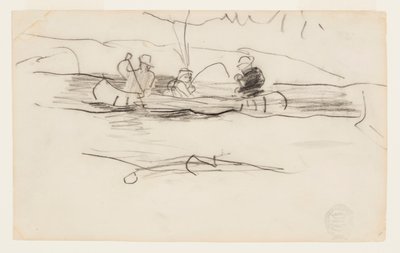 漁師とカヌーに乗った 2 人の男性 作： Winslow Homer