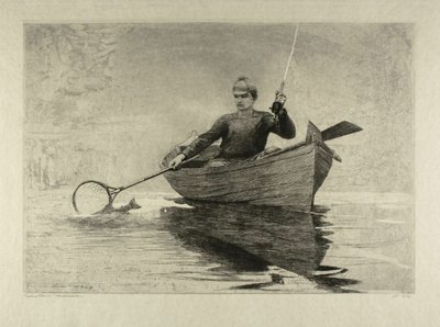 フライフィッシング、サラナク湖 作： Winslow Homer