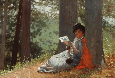 樫の木の下で読書する少女、1879年 作： Winslow Homer