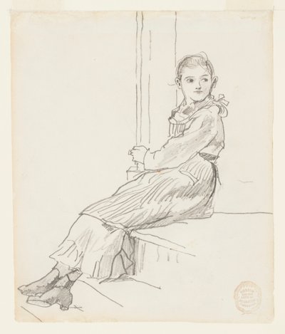 ポーチのステップに座っている女の子 作： Winslow Homer