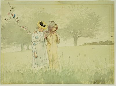 1879年にオーチャードを散歩する女の子 作： Winslow Homer