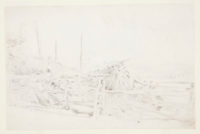 干し草の山とレールフェンス 作： Winslow Homer