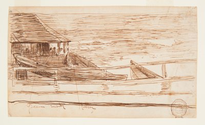 浜辺のドーリーのある手すりの家 作： Winslow Homer