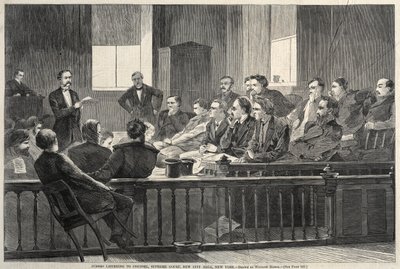 裁判官、最高裁判所、ニューヨーク市庁舎、ニューヨーク、1869年。 作： Winslow Homer