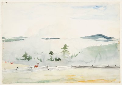 朝もやの中に鹿がいる風景 作： Winslow Homer