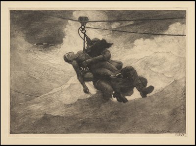 ライフライン、1884年、おそらく1940年頃に印刷された 作： Winslow Homer