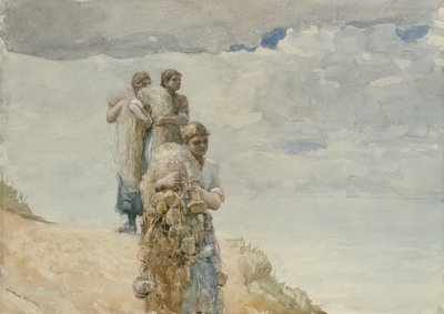 The Cliff、Cullercoats、c.1881-82（網目紙に水彩と木炭） 作： Winslow Homer