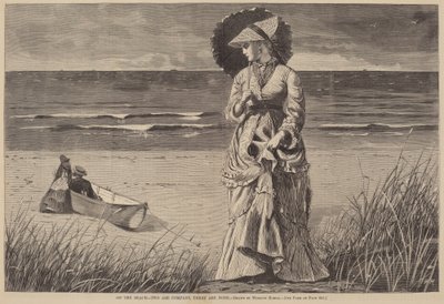 オン・ザ・ビーチ-二人は会社、三人は誰もいない」1872年発行。 作： Winslow Homer