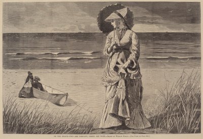 ビーチで - 2 つは会社、3 つはなし、1872 年に出版されました。 作： Winslow Homer