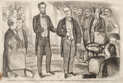 就任式前に上院本会議場に入るブキャナン大統領とリンカーン大統領 作： Winslow Homer