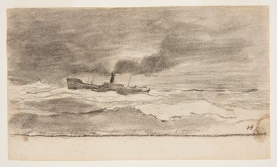 トロール漁船のある海の風景、カラーコーツ、イングランド 作： Winslow Homer