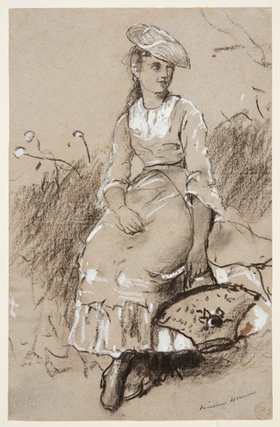 かごを持って座っている女の子 作： Winslow Homer