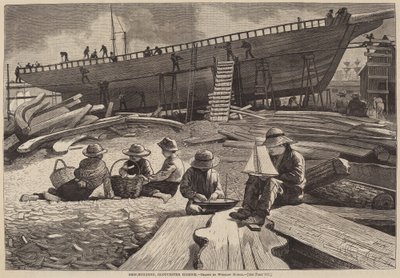 Ship-Building, Gloucester Harbor, 1873年発行。 作： Winslow Homer