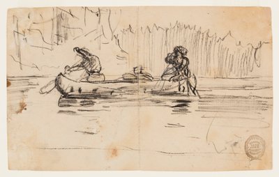 2 人の男性とカヌーの側面図 作： Winslow Homer