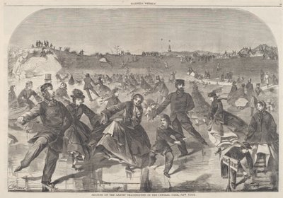 ニューヨークのセントラル・パークにあるレディース・スケート・ポンドでのスケート、1860年発行。 作： Winslow Homer