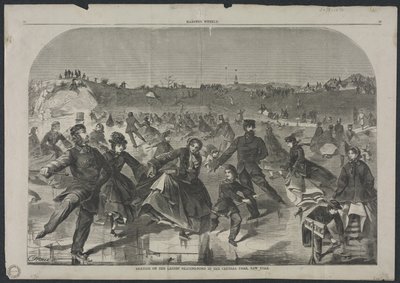 1860年、ニューヨークのセントラルパークにあるレディーススケートの池でスケート。 作： Winslow Homer