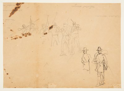 単一の歩兵図と練習署名のスケッチ 作： Winslow Homer