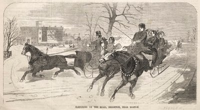 1859年、ボストン近郊のブライトンの道路にそり。 作： Winslow Homer