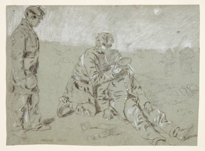 負傷した仲間に水を与える兵士 作： Winslow Homer