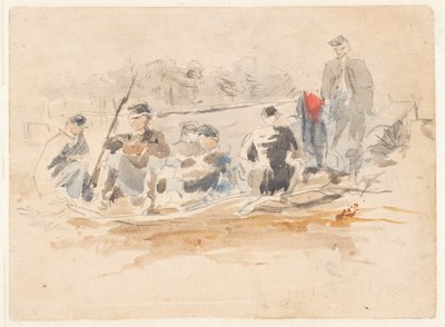 グループで着席する兵士 作： Winslow Homer