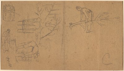 兵士たちは苗木を伐採し、苗木を編んでかごを作る [裏面] 作： Winslow Homer
