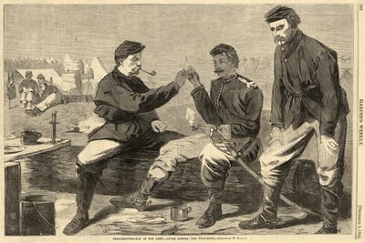 軍の感謝祭-夕食後：Harpers WeeklyのパブWishBone。 1864 作： Winslow Homer