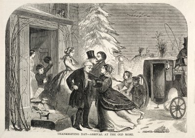 感謝祭の日-1858年の古い家への到着。 作： Winslow Homer
