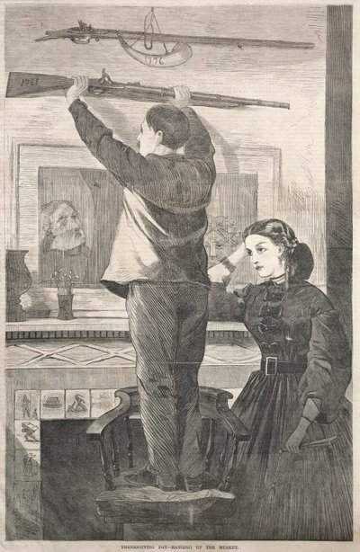 感謝祭-マスケット銃を切る、1865。 作： Winslow Homer