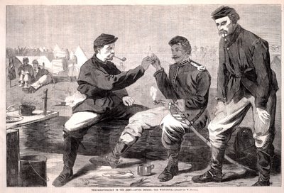 軍隊における感謝祭の日--夕食の後に：1864年12月3日『ハーパーズ・ウィークリー』誌より「願いの骨 作： Winslow Homer