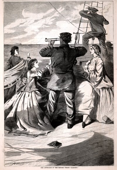 英国海賊 "アラバマ "の接近（『ハーパーズ・ウィークリー』1863年4月25日号より 作： Winslow Homer