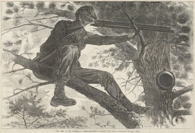 ポトマック軍-1862年11月15日、ピケット任務の鋭い射手（木の彫刻） 作： Winslow Homer