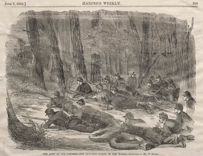 ポトマックの軍隊-森の外れのピケット、1862年。 作： Winslow Homer