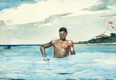 The Bather、1899（オフホワイトの織り紙にトイレとグラファイト） 作： Winslow Homer