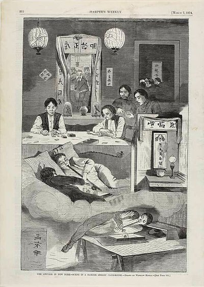 ニューヨークの中国人-バクスター・ストリートのクラブハウスの一場面 作： Winslow Homer