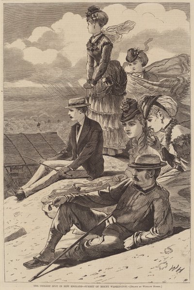 The Coolest Spot in New England - Summit of Mount Washington」（1870年発行）。 作： Winslow Homer