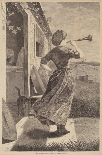 1870年に出版された「The Dinner Horn」。 作： Winslow Homer