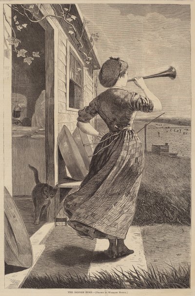 1870年に出版された「The Dinner Horn」。 作： Winslow Homer