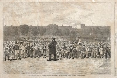 7月4日、ニューヨークのトンプキンススクエア-ソガーズカムイング、1868年。 作： Winslow Homer
