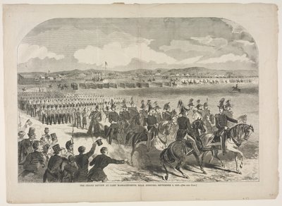 1859年9月9日、コンコード近郊のキャンプマサチューセッツでのグランドレビュー、1859年。 作： Winslow Homer