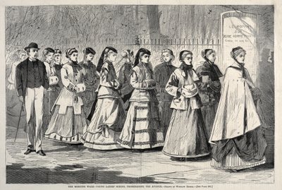 朝の散歩-アベニューを散策するヤングレディーススクール、1868年。 作： Winslow Homer